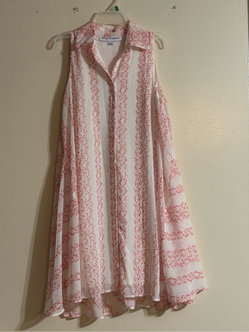 Emma & Michele White and Pink Printed Shirt A-line Dress retails $70 - Picture 4 of 12